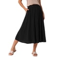 thumbnail image 4 of Falda midi acampanada con cintura elástica y bolsillos L negra de INSPIRE CHIC para mujer, 4 of 6