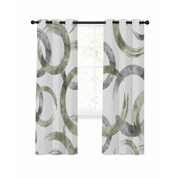 Sage Green Grey Blackout Curtains, Light Blocking Print Window Curtains, Geometric Circle Modern Abstract Simple Art Thermal Insulated Window Drapes for Living Room 2 Panels, 104"W x 63"L