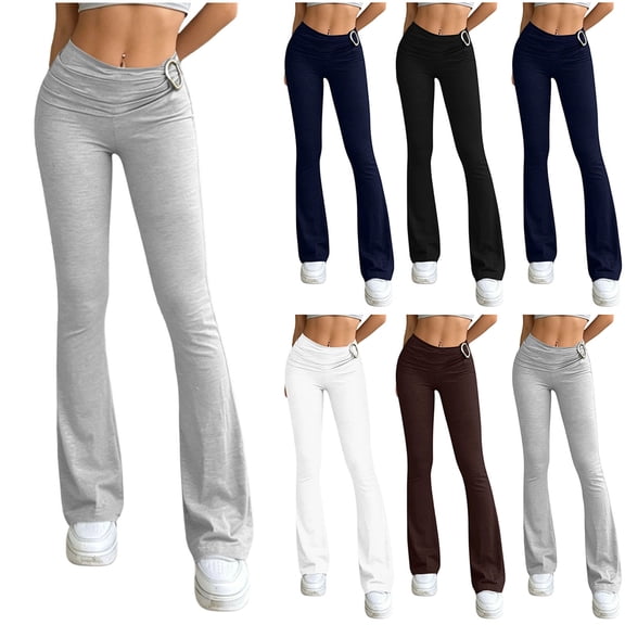 SEMPAI Women's Foldover High Waist Bootcut Yoga Pants Plain Tummy Control Workout Flared Leggings