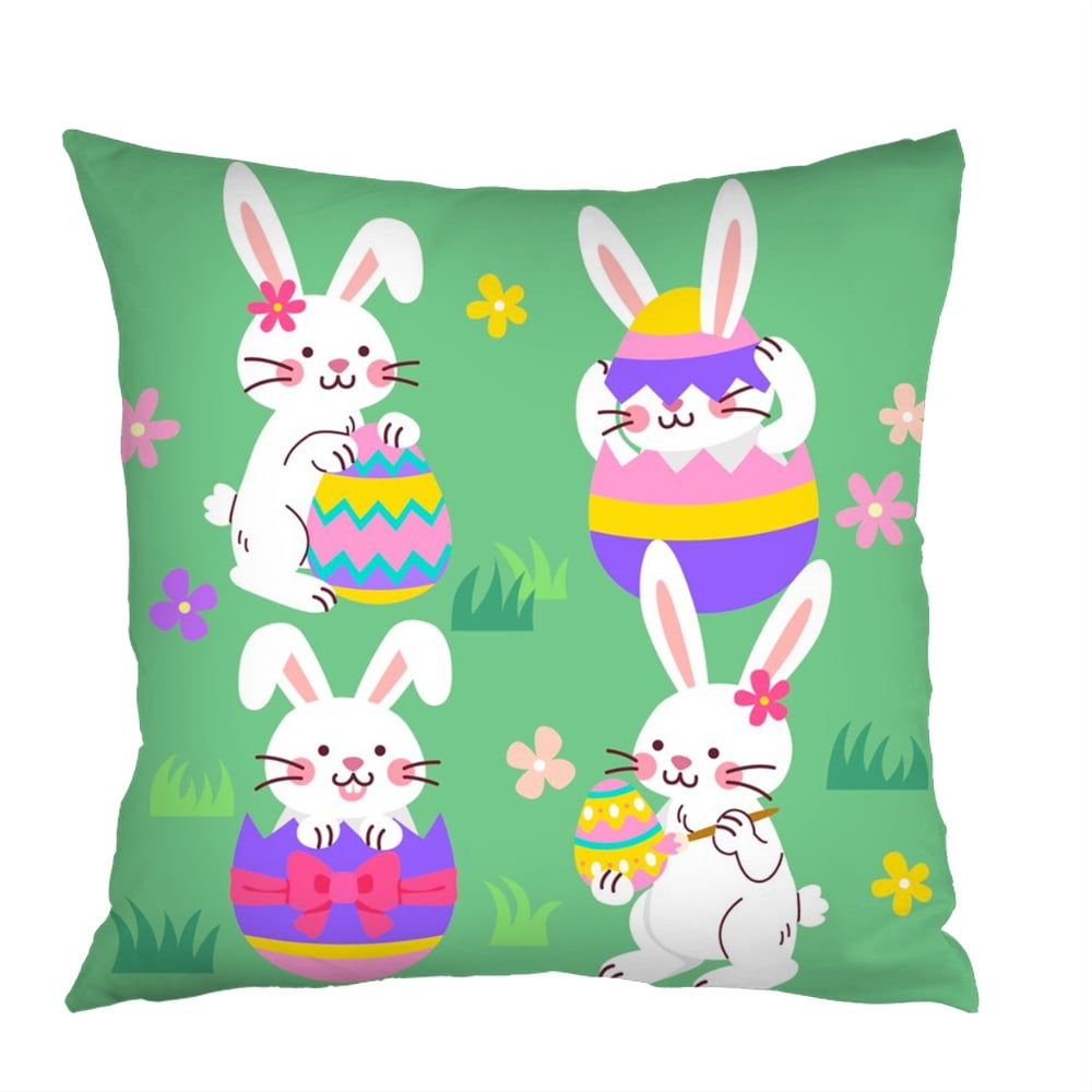 Dicasser Easter Pillow Case Bunny Happy Easter Pillow Cushion Cover Easter Egg Throw Cushion
