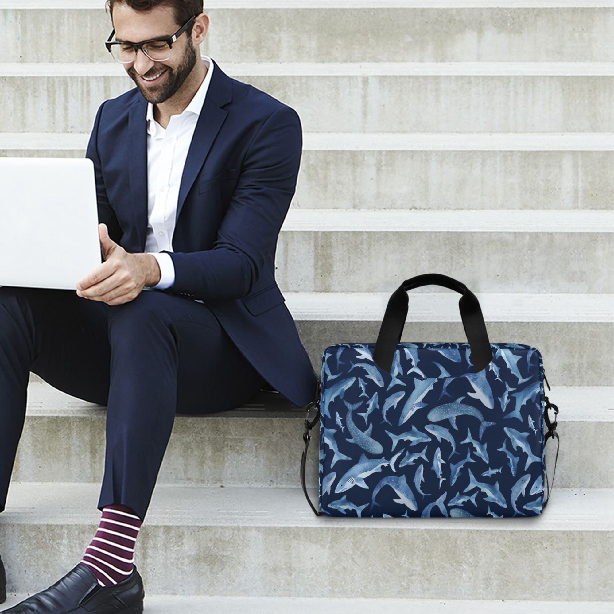 FORMRS 16" Laptop Bag Carrying Sleeve Case with Handle Travel Shoulder Briefcase, Watercolor Shark Pattern