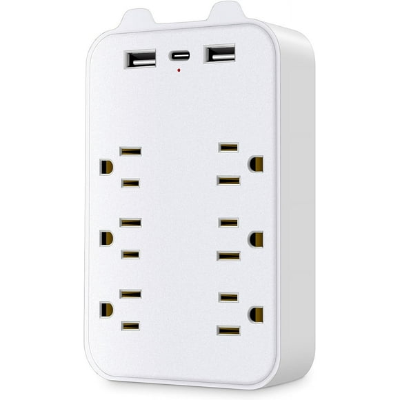 LAICAIW 9-in-1 Surge Protector Surge Protector Multi Plug Outlets Surge Protector with USB Power Strip Wall Adapter 9-in-1 Surge Protector 6-Outlet Extender with 2 USB & 1 USB-C Ports Power Strip Mul