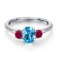 thumbnail image 3 of Gem Stone King 925 Sterling Silver Swiss Blue Topaz and Red Created Ruby Engagement Ring for Women | 1.50 Cttw | Oval 7X5MM | Gemstone November Birthstone | Size 5, 3 of 6