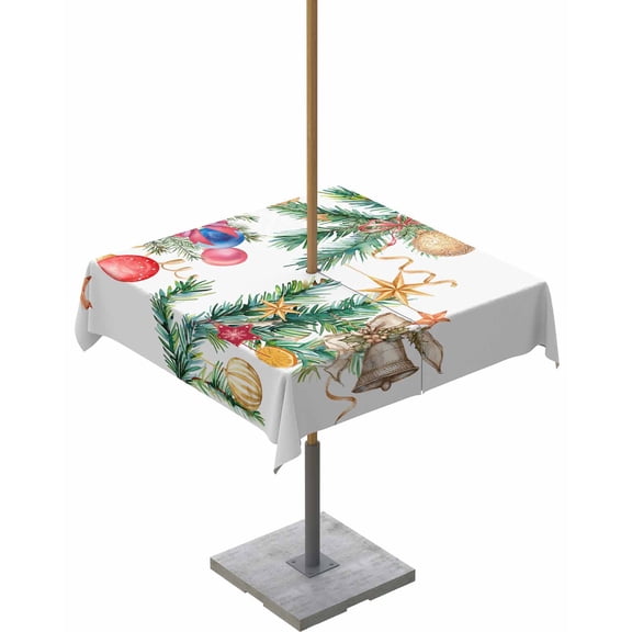 Boanket Outdoor Tablecloth with Umbrella Hole for Patio/Picnic/Party/Camping, Christmas Waterproof Table Cloth Square Cover Washable, Xmas Balls Botanical Pine Needle (60"x 60")