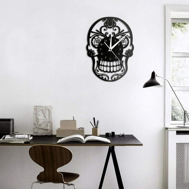 PEONAVET Wall Clock Skull Acrylic Mirror Wall Clock Home Decoration Wall Clock