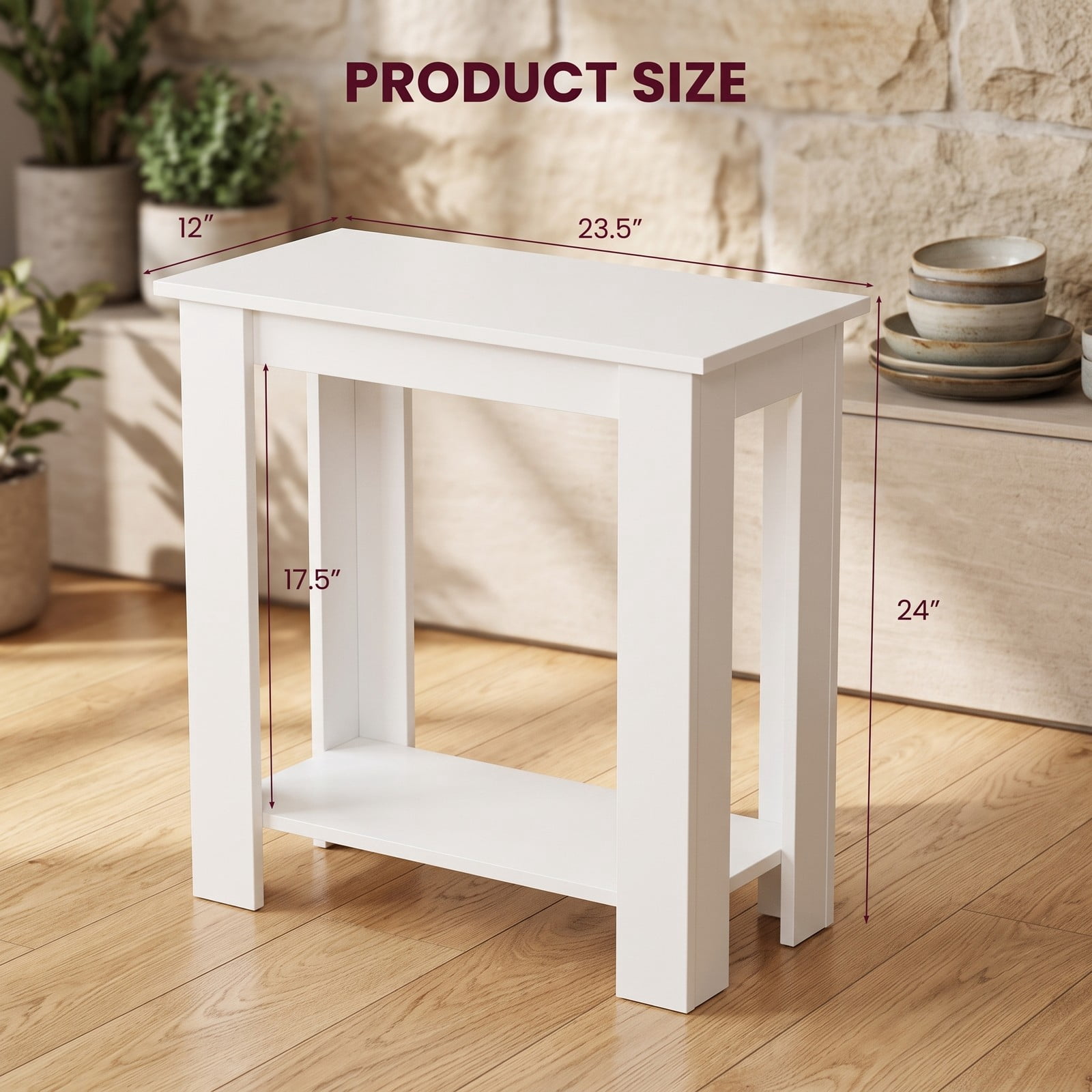 Furnibear 2-Tier End Table with Storage Shelf, Modern Compact Nightstand Sofa Side Table for Living Room Bedroom Small Space, Engineered Wood Bedside Table with, White
