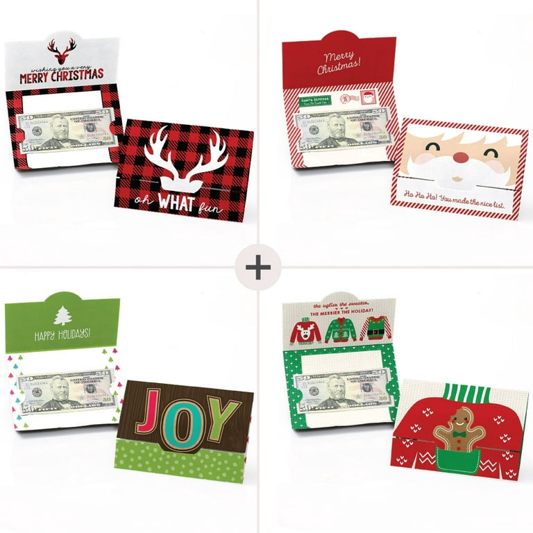 Big Dot of Happiness Assorted Holiday Cards - Christmas Money and Gift Card  Holders - Set of 8 