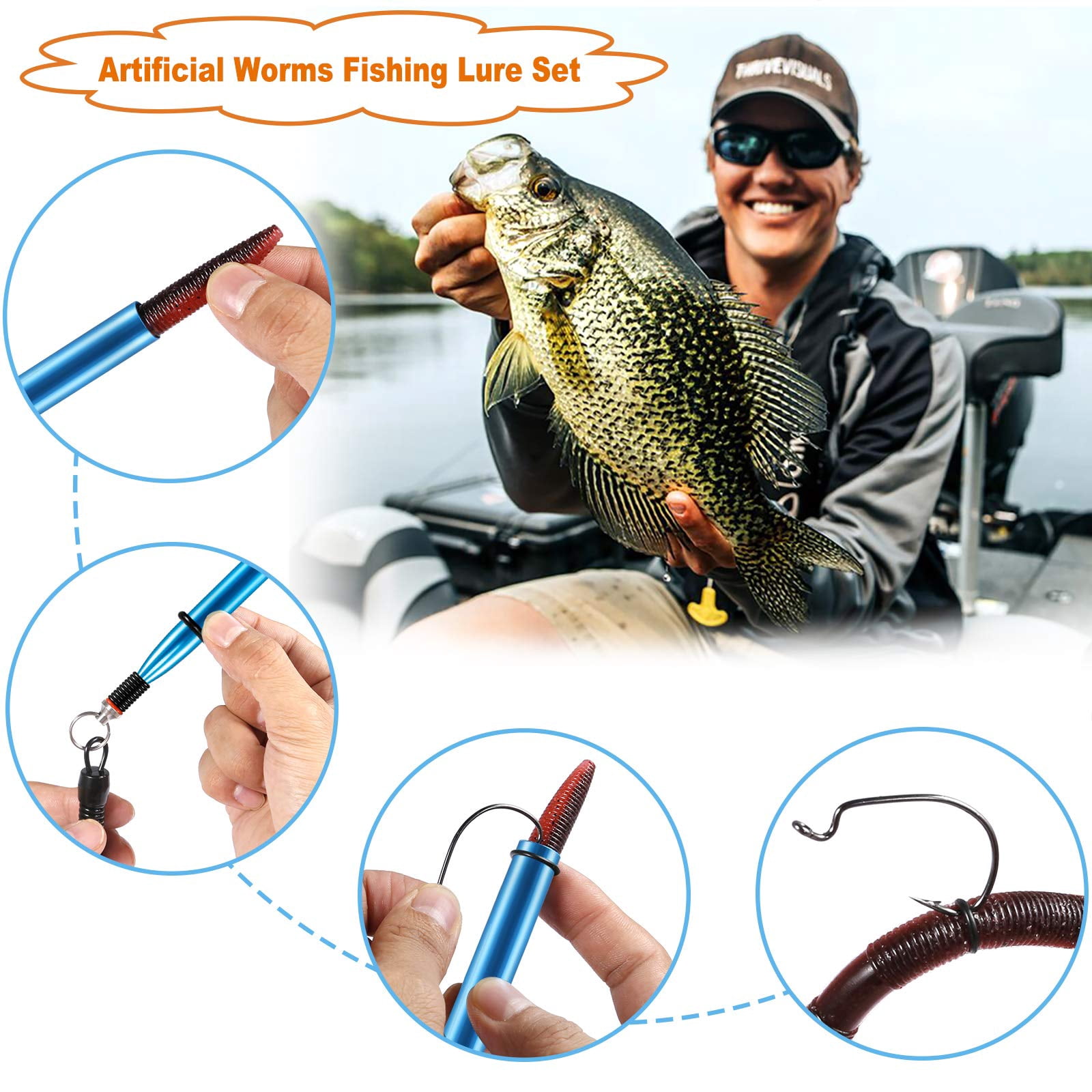 Wacky Worm Fishing Lure Kit  Soft Plastic Lures Grub Baits Hook Rig Bass Trout Worms W/tackle Box
