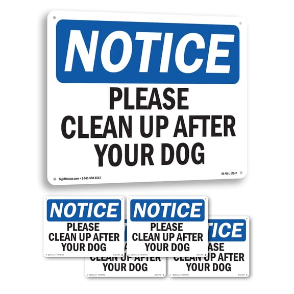 Please Clean Up After Your Dog OSHA Notice Aluminum Sign 10 Inch x 7 Inch - 5 Pack