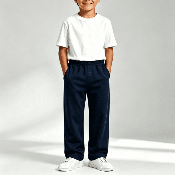 NEBWOAK Boys Sweatpants Loose Fit Straight Leg Open Bottom with Side Pockets Elastic Waist Navy,Size 11-12T