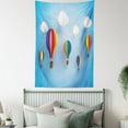 thumbnail image 4 of Colorful Tapestry, Paper Art Style Depiction Hot Air Balloons and Clouds Illustration, Wall Hanging for Bedroom Living Room Dorm Decor, 40W X 60L Inches, Pale Sky Blue Multicolor, by Ambesonne, 4 of 5