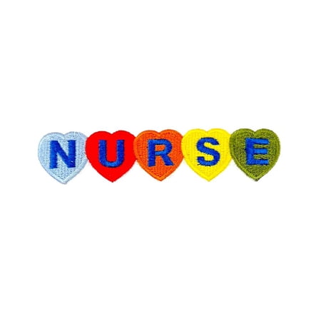 Nurse Heart Logo Embroidered Iron-On Patch – 3.75 Inch Wide Multicolor Letters & Heart Design