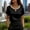 A814 Black, variant on Blouse for Women V Neck Short Sleeve Dressy Loose Fit Layered Pearl Beaded Neckline Satin Fabric Soft Breathable Officewear Luxury Style Evening Tops