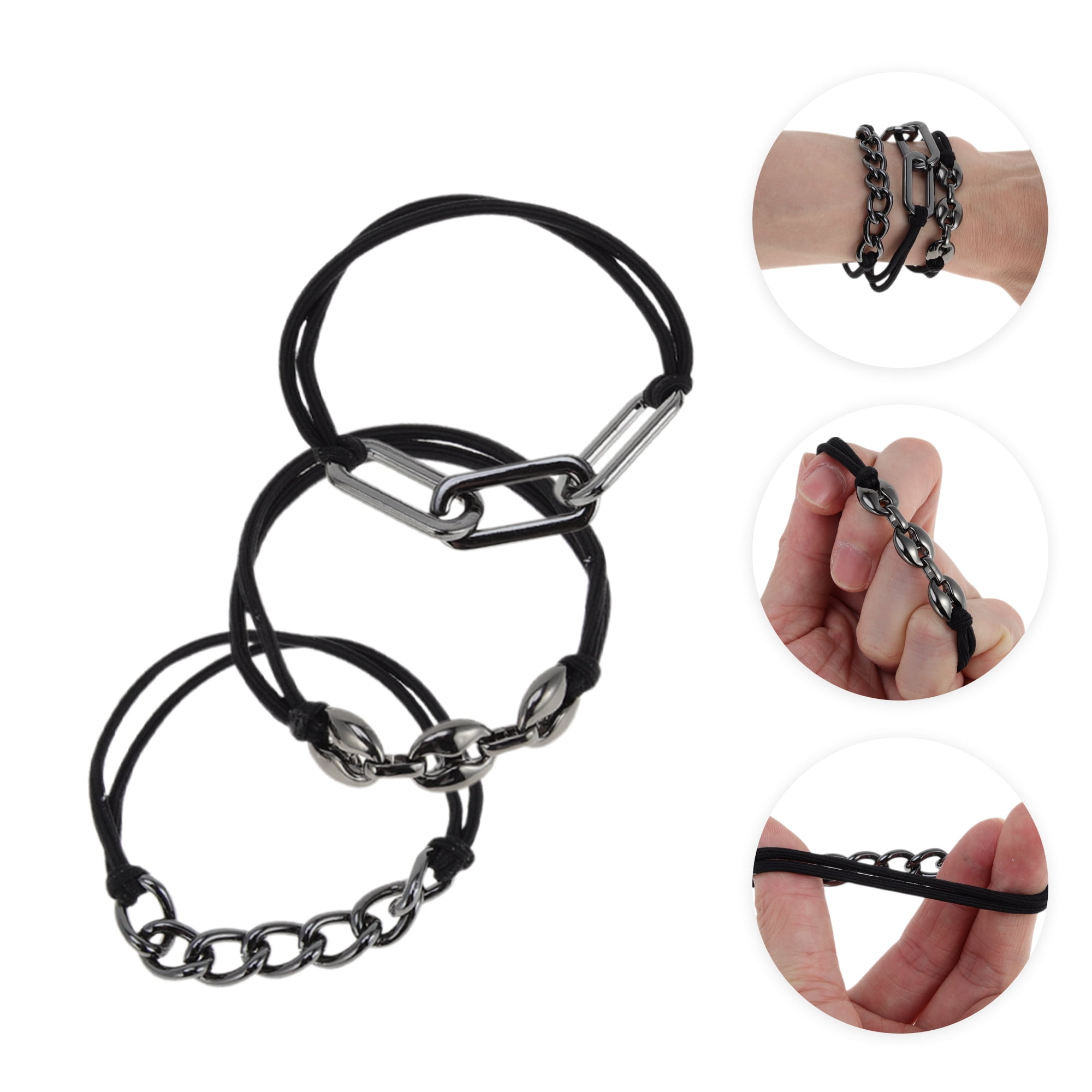 Unique Bargains Elegant Bracelet Hair Ties Hair Elastic Band 3 Pcs Titanium Tone