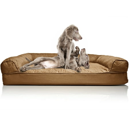 Bone Shaped Dog Bed - FurHaven Pet Dog Bed | Orthopedic Quilted Sofa-Style Couch Pet Bed for Dogs & Cats, Toasted Brown, Jumbo