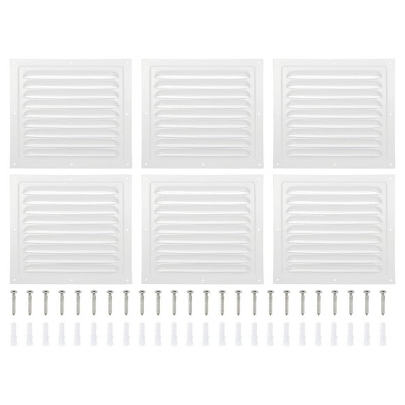 Uxcell 8x8" Couvercle de Ventilation Gable, Couvercles d'Aération Rectangulaires en Alliage d'Aluminium pour Sol Grille de Retour de Soffit en Métal avec Moustiquaire et Vis 6 Pcs