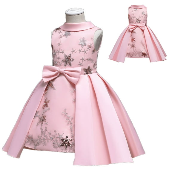 Girls Flower Sequins Dress Sleeveless Party Wedding Gown for 3-10Y