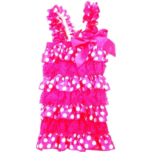 Wenchoice Girl'S Hot Pink Lace & Polka Dot Satin Ruffle Top S(0-12M)