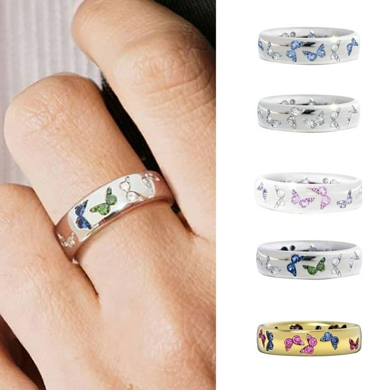 Negj Butterfly Ring Colorful Butterfly Gorgeous Ring Gift Ring Ring Diamond Ring Big Diamond Ring Light Ring New Creative Fingertip Rings for Women