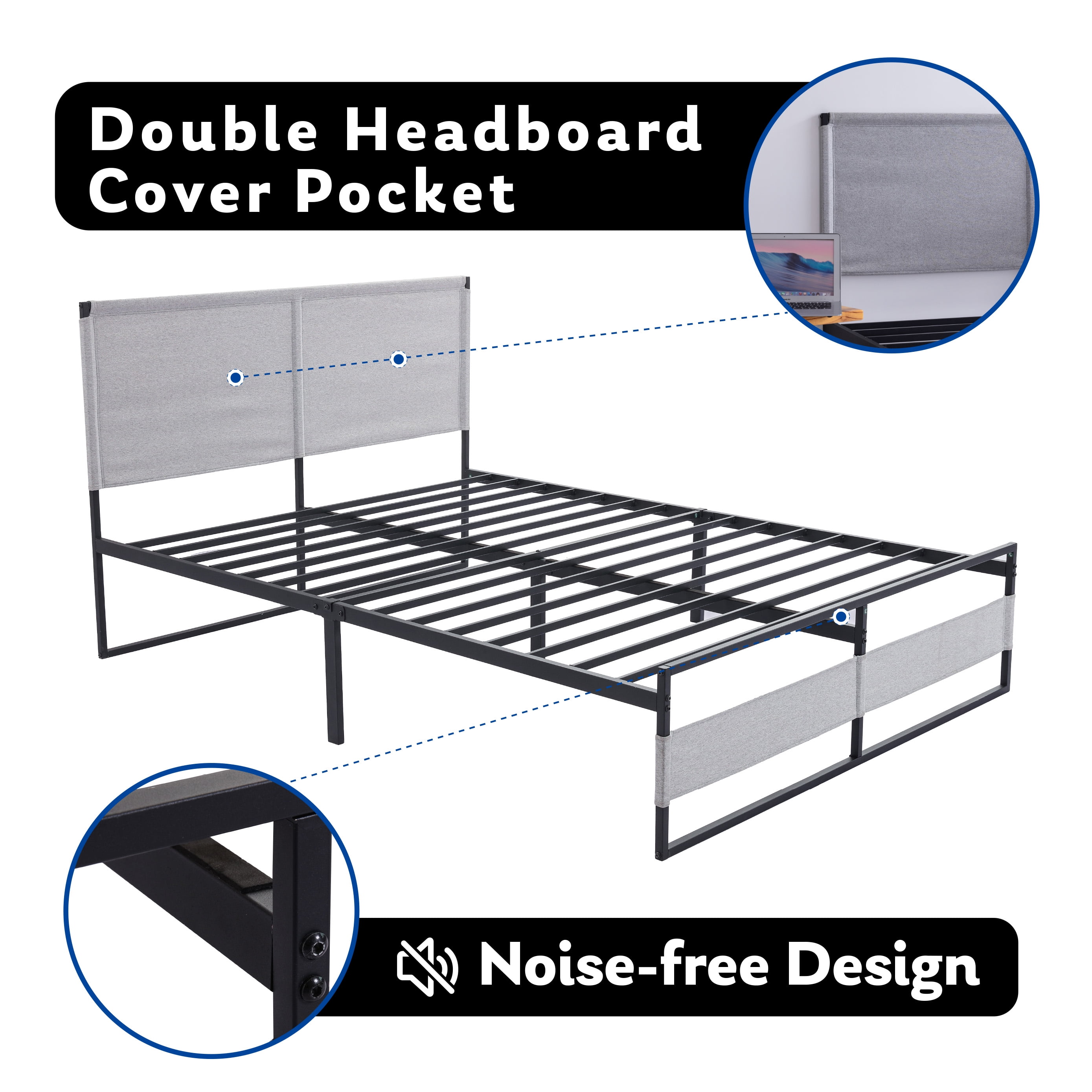 CLEARANCE V4 Metal Bed Frame 14 Inch Queen Size with Headboard