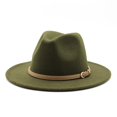 thumbnail image 2 of Sombreros Fedora De ala ancha para hombre y Mujer, Sombreros sólidos, cinturón De banda, vestido Formal clásico, caqui, negro, Invierno, 2 of 4