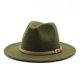 thumbnail image 2 of Sombreros Fedora De ala ancha para hombre y Mujer, Sombreros sólidos, cinturón De banda, vestido Formal clásico, caqui, negro, Invierno, 2 of 4
