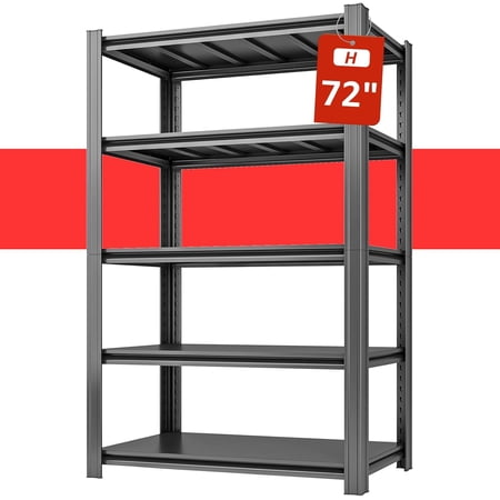 72" H Metal Garage Storage Shelves, 5 Tier Adjustable Shelving Unit for Warehouse, Office, Kitchen, Pantry, Living Room, Laundry Room, 35.43" W x 15.75" D, Load 2500 LBS, Black