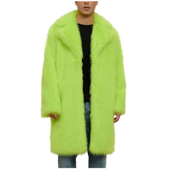LpwkSSA Men's Winter Furry Trench Coat Casual Long Sleeve Solid Color Turn Down Collar Warm Thicken Outdoor Faux Windproof Coat for Workplace Green L