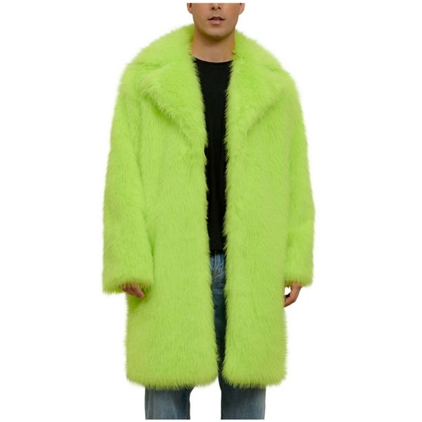 Kalauyu Men's Faux Fur Coat Winter Long Faux Coat Fluffy Thick Trench Coat for Men