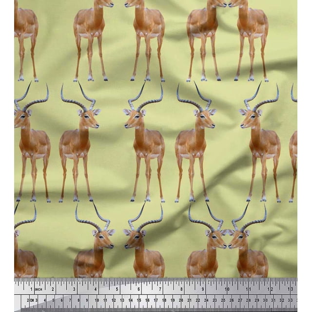Soimoi Polyester Crepe Fabric Deer Animal Printed Craft Fabric by The Yard 52 Inch Wide