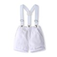 thumbnail image 4 of WOYY Little Boy Outfits Short Sleeve Button-Down Shirt Suspender Shorts Set, Sizes 5-6Y, 4 of 5