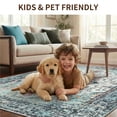 thumbnail image 3 of KoshiMe Washable Area Rug 9'x12', Non-Slip Soft Vintage Distress Floral Rugs for Living Room, Stain Resistant Low Pile Medallion Carpet for Dining Room Office, Navy Blue White Teal Colorful, 3 of 9
