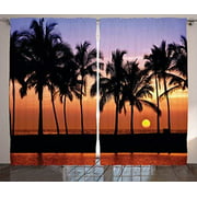 Red Vow Hawaiian Decorations Curtains, Hawaiian Sunset On Big Island Anaehoomalu Bay Tropic Horizon Ocean Romantic Resort, Curtain for Bedroom Living Room 2 Panel Set, 104" W by 84" L,