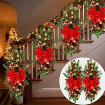 Christmas Decorative Teardrop Swag 2 Pcs,Pine Cones Garland Baubles,Christmas Swag Decoration with LED Lights,Artificial Christmas Wreath for Wall Front Door Decor,Red Ball