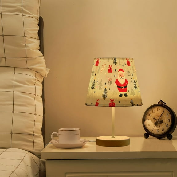 Yayeee Mini Table Lamp 10.8" Dimmable with Fabric Shade 3 Color Temperatures, Gray Christmas Santa