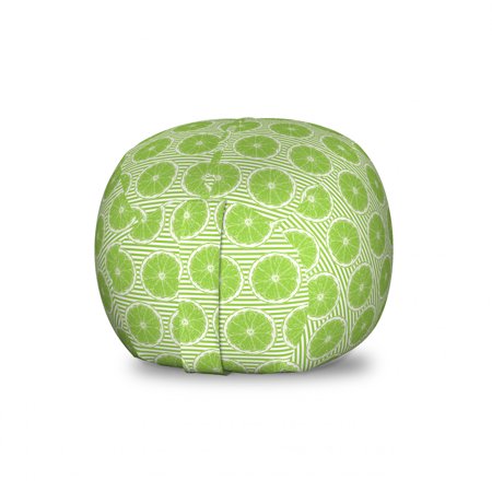 Fruit Storage Toy Bag Chair  Continuous Pattern with Round Slices of Lime Citrus Food on Thin Stripes  Stuffed Animal Organizer Washable Bag  Small Size  Lime Green and White  by Ambesonne