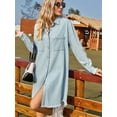 thumbnail image 6 of Women'S Vintage Washed Denim Loose Casual Long Sleeve Raw Edge Dress Light Blue L, 6 of 9