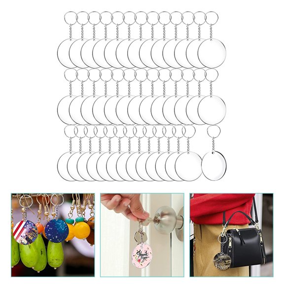 HEMOTON Key Tag with Ring for Hotels Stainless Steel and Acrylic Blank Sublimation Keychain DIY Decor Multi