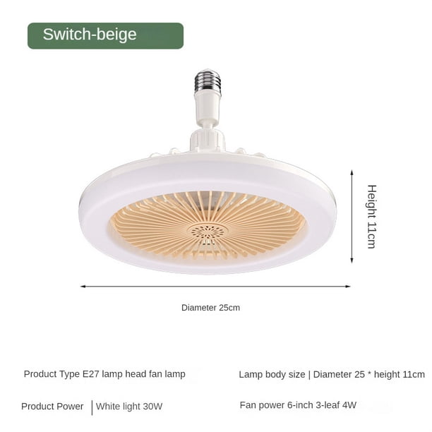 25cm 30W Ventilador De Techo Inteligente Con Iluminación Control Remoto 3 Velocidades Ajustable Dormitorio Lámpara Silenciosa E27 Luz