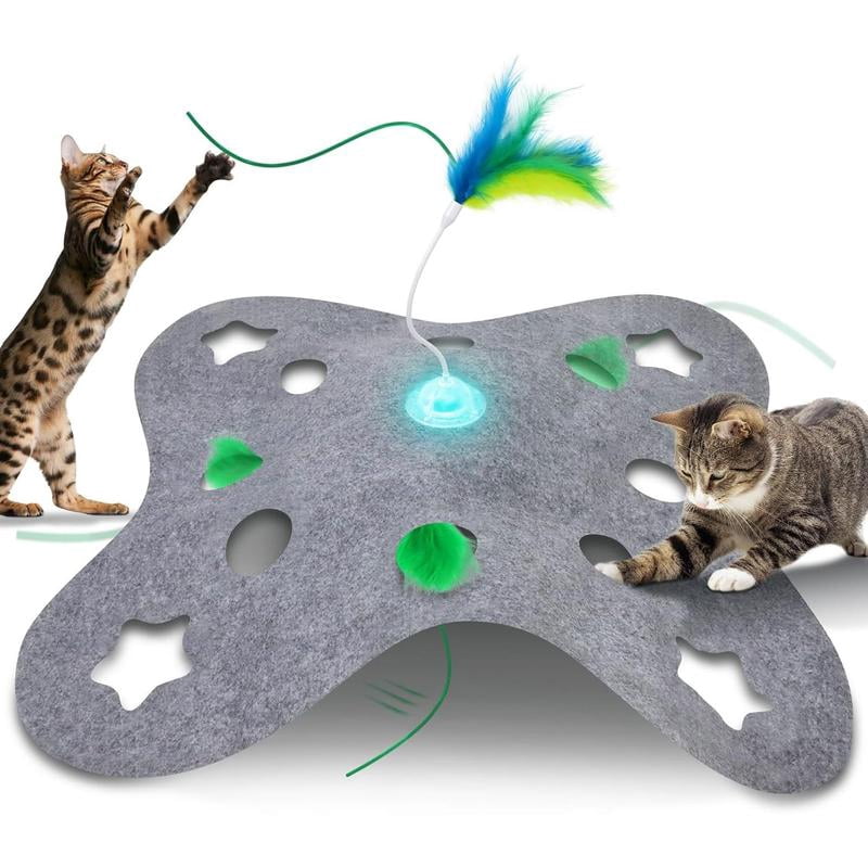 Cat Toys for Indoor Cats,Interactive Toy Hide n Seek for Kittens,Automatic Moving Wand Feather,Motion Activated Exercise Toy for Bored Cats Rechargeable (Grey)