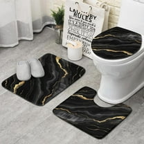 Black Gold Marble Pattern Bathroom Rugs Sets 3 Piece,Toilet Cover Set,Absorbent Non Slip Bathroom Mats Sets with U-Shaped Contour Rug Toilet Rug Set