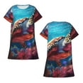 thumbnail image 5 of Salouo Colorful Ocean Sea Turtle Print Short Sleeve Sleepshirt for Womens Comfy Nightgown Scoopneck Cute Nightdress Ruffle -Large, 5 of 7