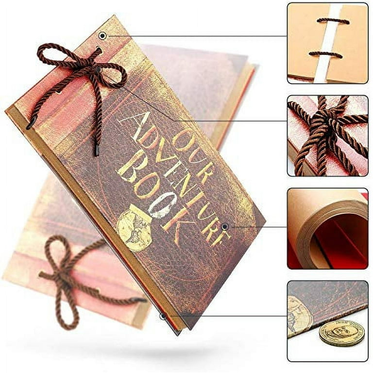 Our Adventure Book Scrapbook Pixar Up Handmade DIY Family Scrapbooking  Album with Embossed Letter Cover Retro Photo Albums (Our Adventure Book