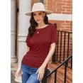 thumbnail image 3 of Women's Solid Short Sleeve Boat Neck Dolman Top with Side Shirring Trendy Casual Loose Fit T-Shirt, 3 of 7