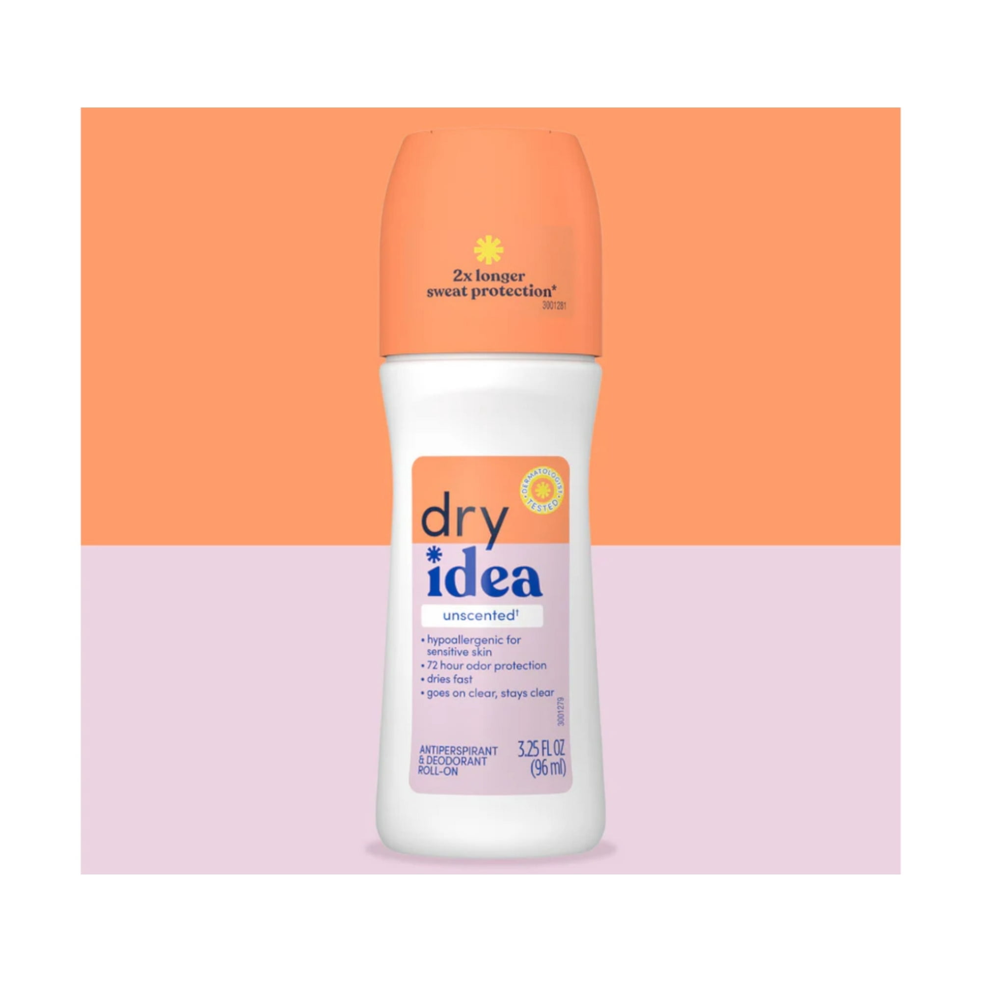 Pack of (3) Dry Idea Antiperspirant Deodorant Roll On, Unscented, 3.25 fl oz