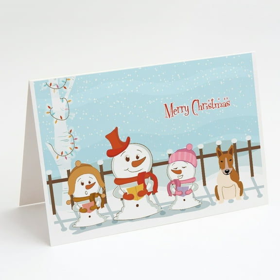 Merry Christmas Carolers Bull Terrier Red White Greeting Cards and Envelopes Pack of 8