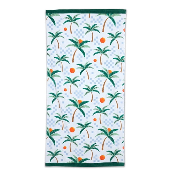 Oversized Palm Check Beach Towel, Cotton Blend, 36 x 72 in