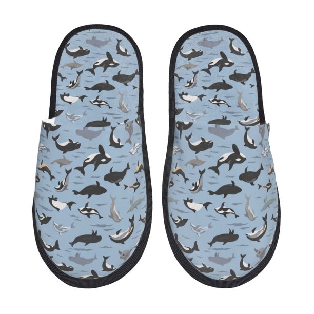 Fotbe Dolphins Pantuflas Peludas para Mujer con Estampado, Zapatillas de Peluche, Zapatos de Invierno para Casa, Uso Interior y Exterior-Large