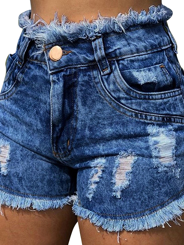 Women Denim Shorts Ripped Stretchy 