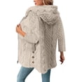 thumbnail image 5 of Fleece Jackets for Women Plus Size Hooded Long Sleeve Solid Color Warm Winter Coat Casual Thicken Fleece Lined Cardigan Outerwear, 5 of 9